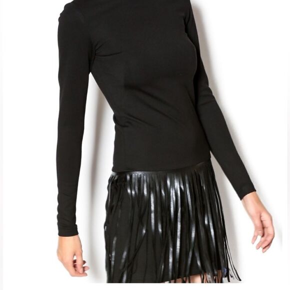 Amanda Uprichard Wm’s Sz XS Black Bodycon Long Sleeve Bodycon Fringe Mini Dress - Picture 4 of 9